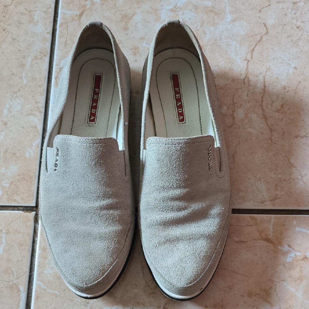 Prada Suede Slip-Ons - Light Gray Mocasin